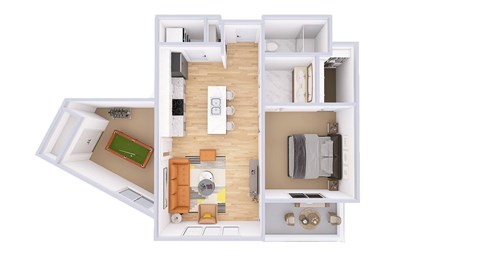 Floor plan for 1 bed, 1 bath, 854 sqft